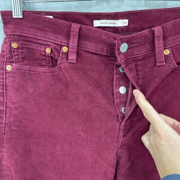 Levi's Premium Wedgie Straight Corduroy Raw Hem Crop Button Fly Jeans - Picture 5 of 16